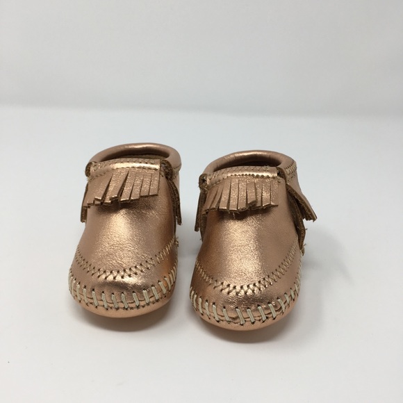 minnetonka baby moccasins rose gold
